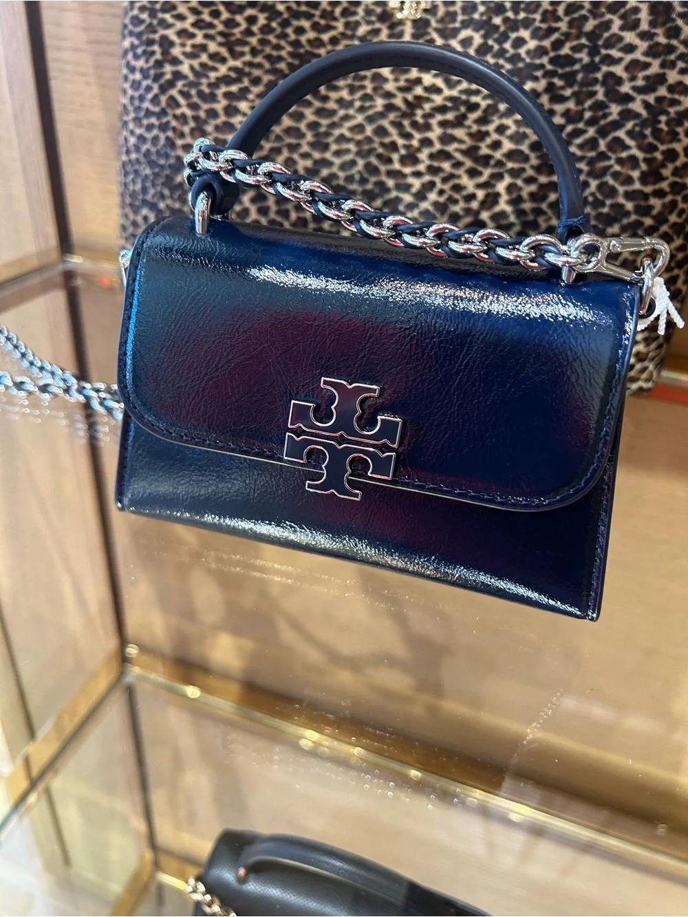 Tory Burch Britten blue patten Shoulder & Top-Handle Bag mini - Brown/Black